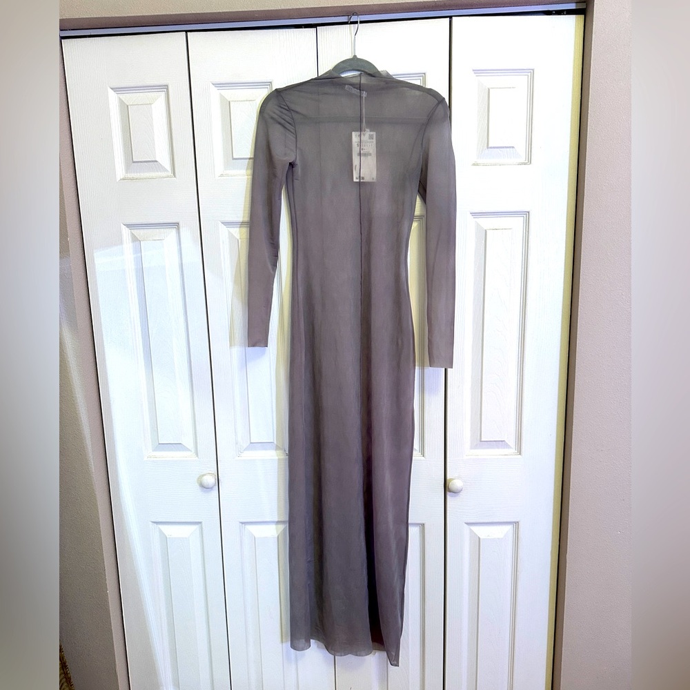 Zara Gray Mock Neck Sheath Dress